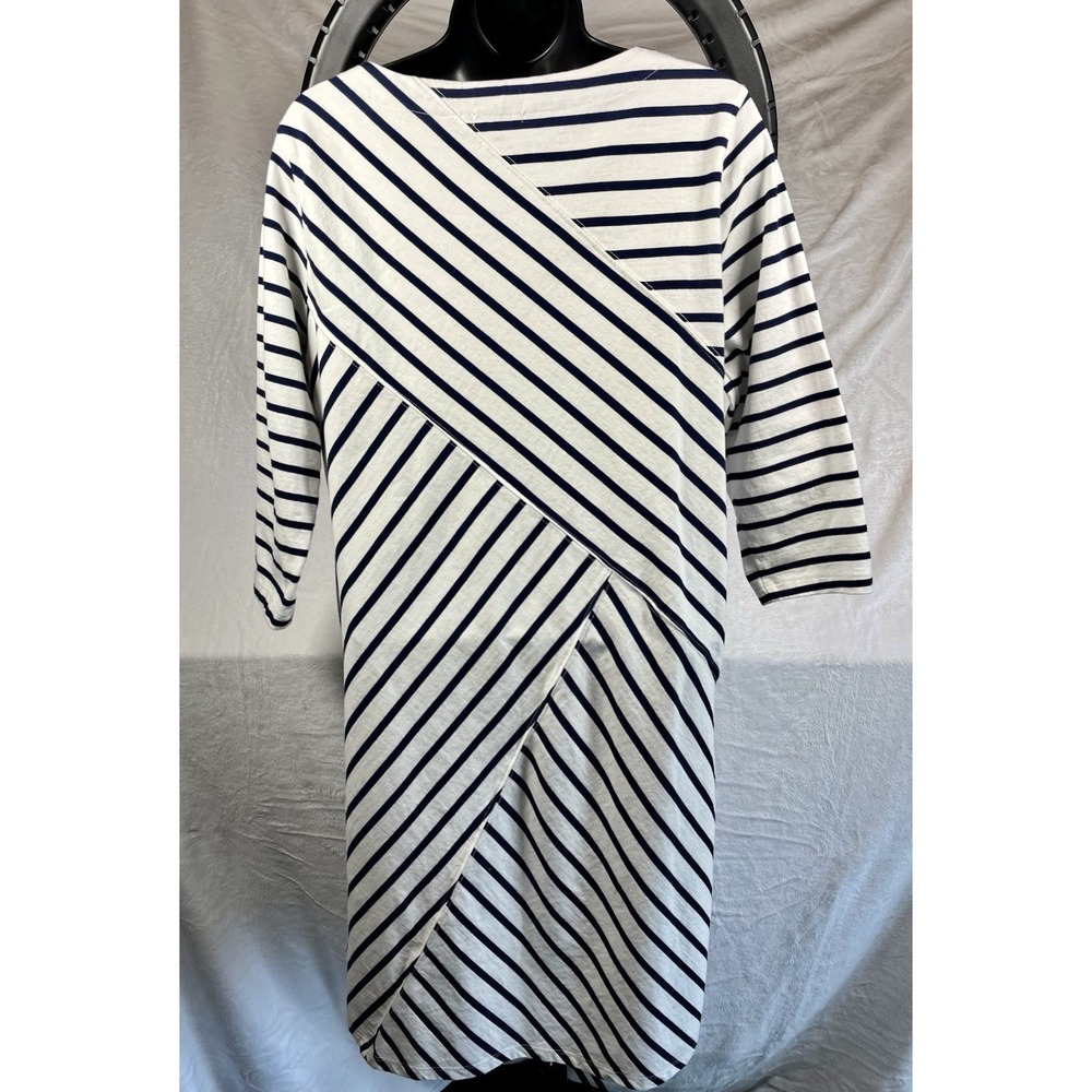 Izod Women's Sz M Cotton Dress White Navy Asymmetric Stripe Nautical Preppy